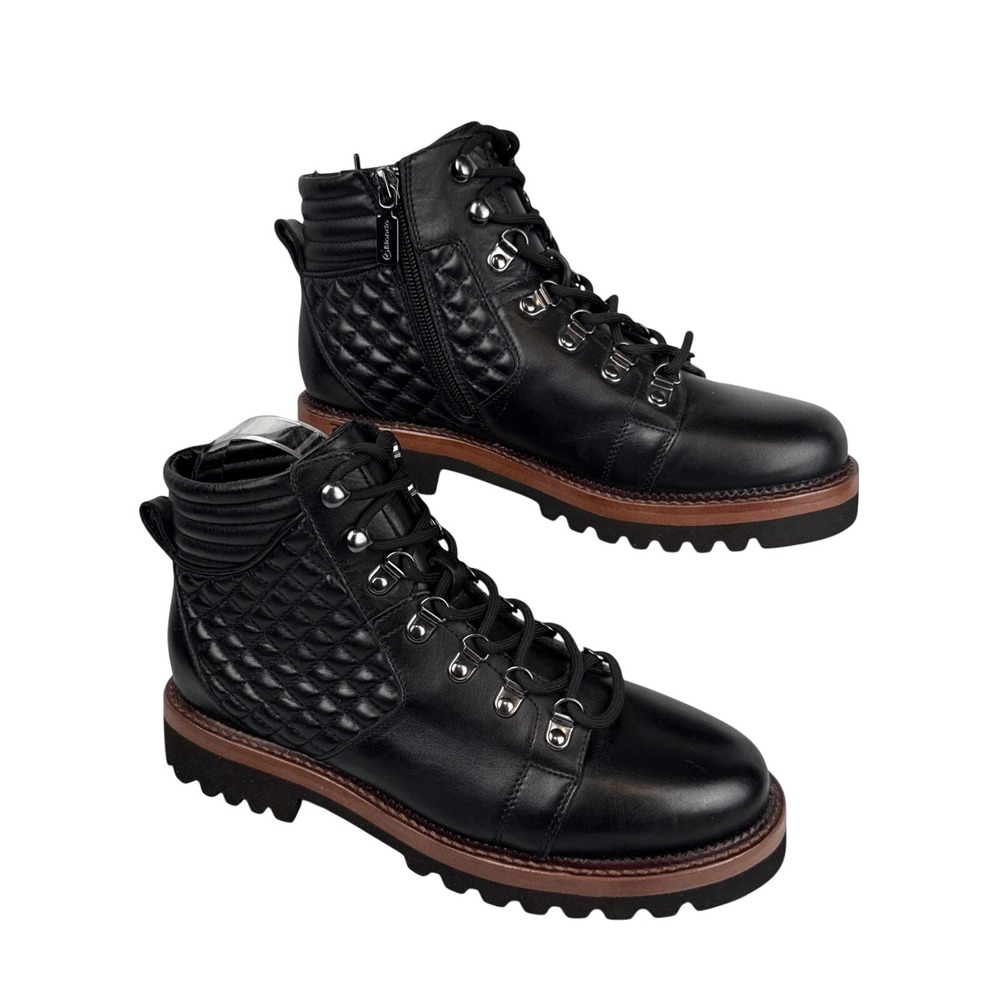 Blondo Helen Waterproof Hiker Boot Size 7 Black Quilted Leather Lace Up Lug Sole